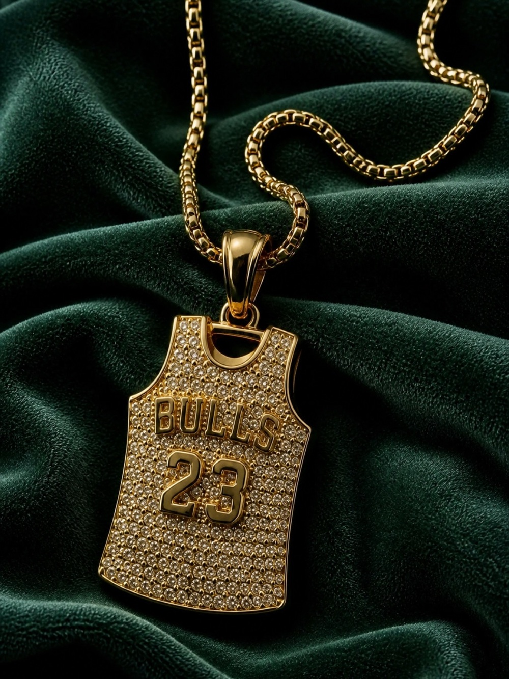 Gold Bulls 23 Jersey Pendant Necklace